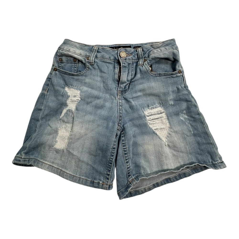 Indigo Rein Curvy Fit Distressed Denim Shorts Womens Size 3 Waist‎ 25 Light Wash